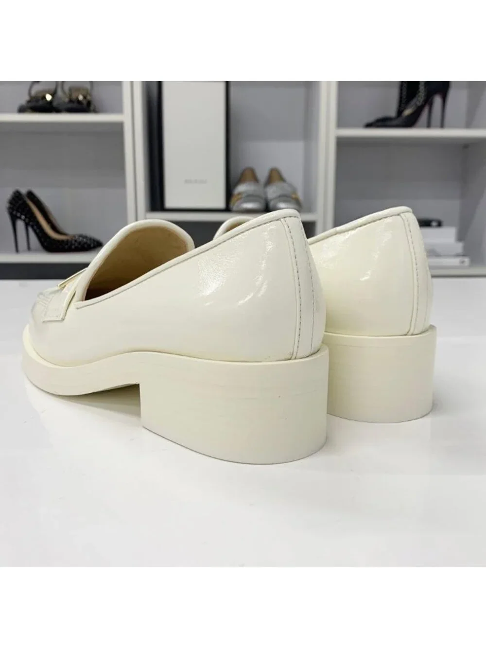 Chanel Coco Mark Leather Loafers White